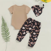 Baby Boy Western Outfit – 3PC Cowboy Romper, Pants & Hat Set (0–12M) - Himpall
